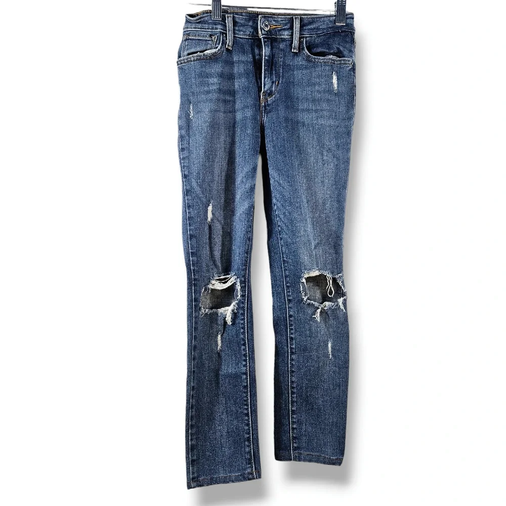 Levi's 721‎ Distressed Mid-Rise Skinny Jeans 25x23 Custom Make or Break Blue